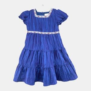 Hanna Andersson Girls Blue Dress Size 110 Puff Sleeve Tiered